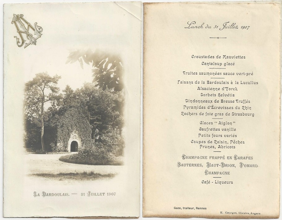 Menu de mariage aubry lefebvre en 1907